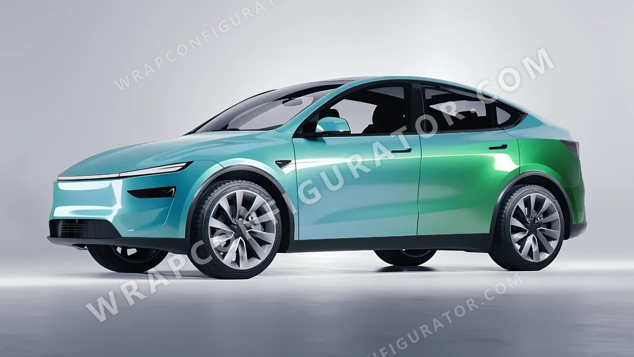 Blue Tesla Model Y Juniper 2025 wrapped in ORACAL Gloss Aquamarine 970RA-318G
