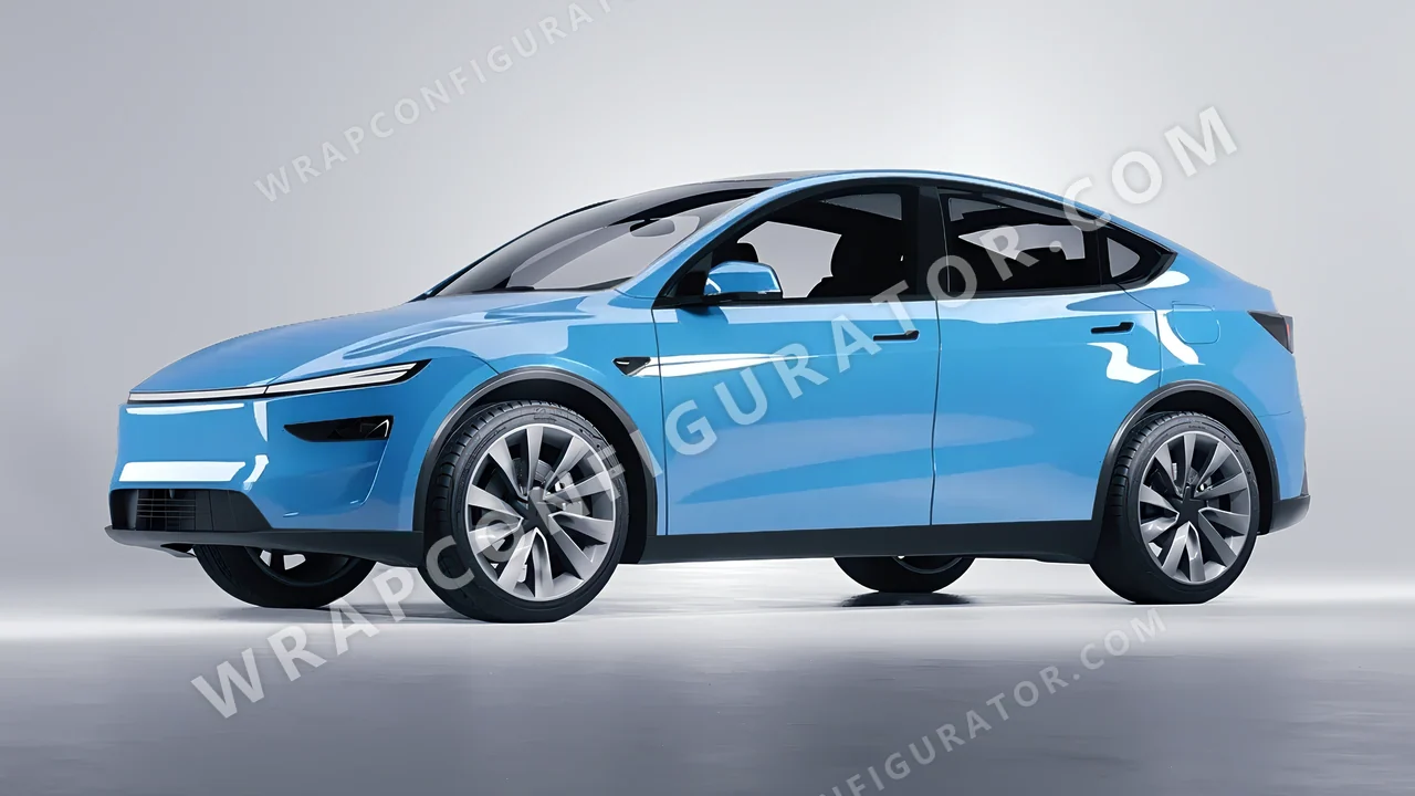 Blue Tesla Model Y Juniper 2025 wrapped in ORACAL Ice Blue 970RA-056G