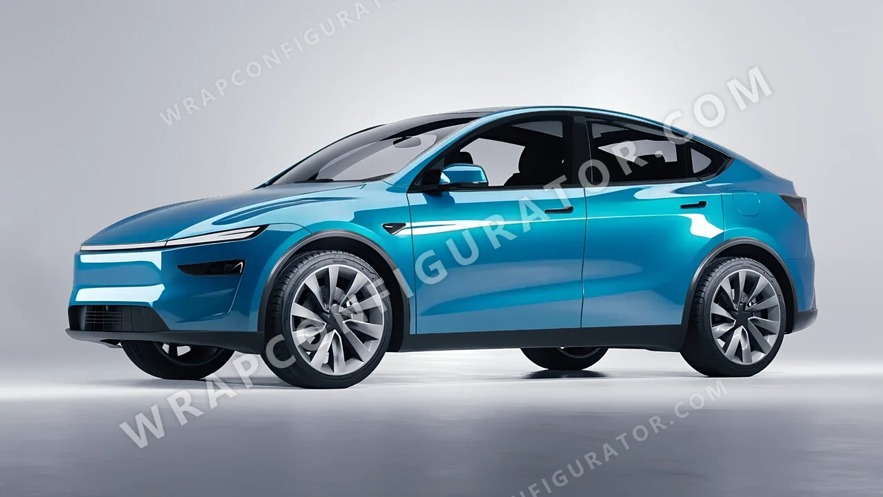 Blue Tesla Model Y Juniper 2025 wrapped in ORACAL Lagoon 970RA-553G