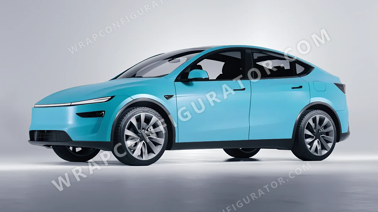 Blue Tesla Model Y Juniper 2025 wrapped in ORACAL Lagoon 970RA-553M