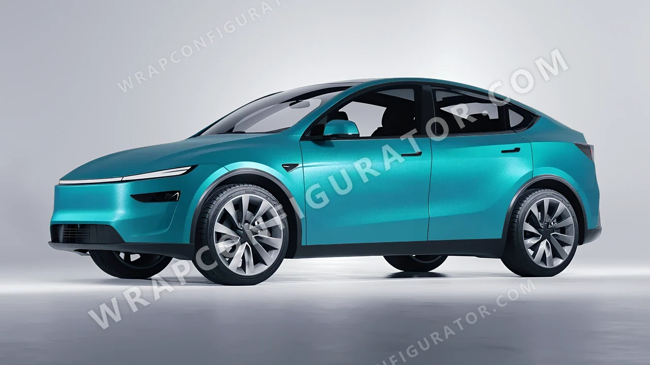 Blue Tesla Model Y Juniper 2025 wrapped in ORACAL Matt Turbo Turquoise 970RA-182M