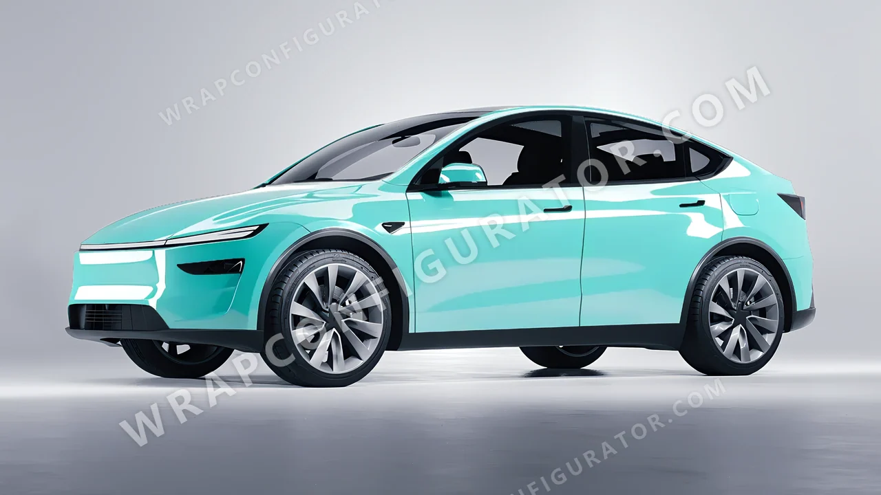 Blue Tesla Model Y Juniper 2025 wrapped in ORACAL Mint 970RA-055G