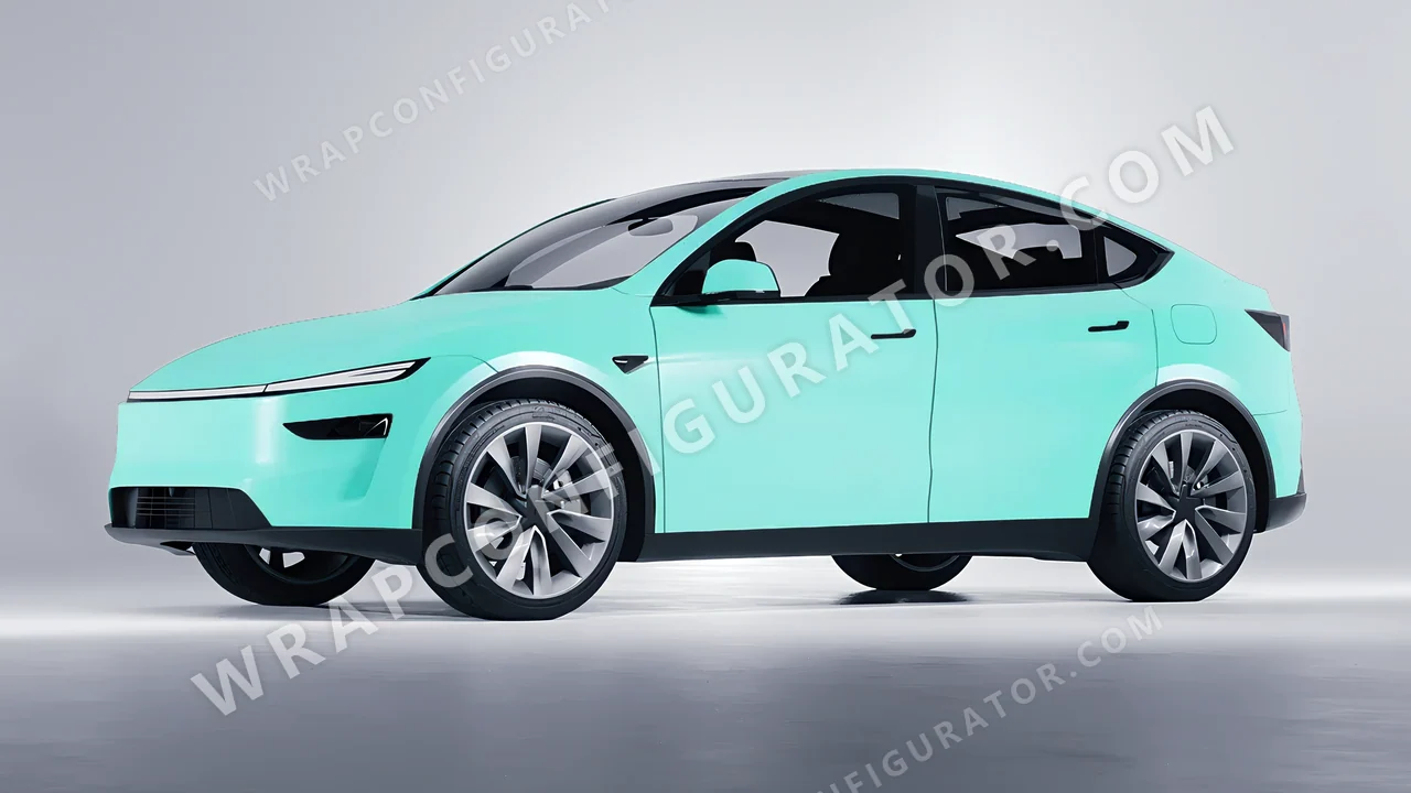 Blue Tesla Model Y Juniper 2025 wrapped in ORACAL Mint 970RA-055M