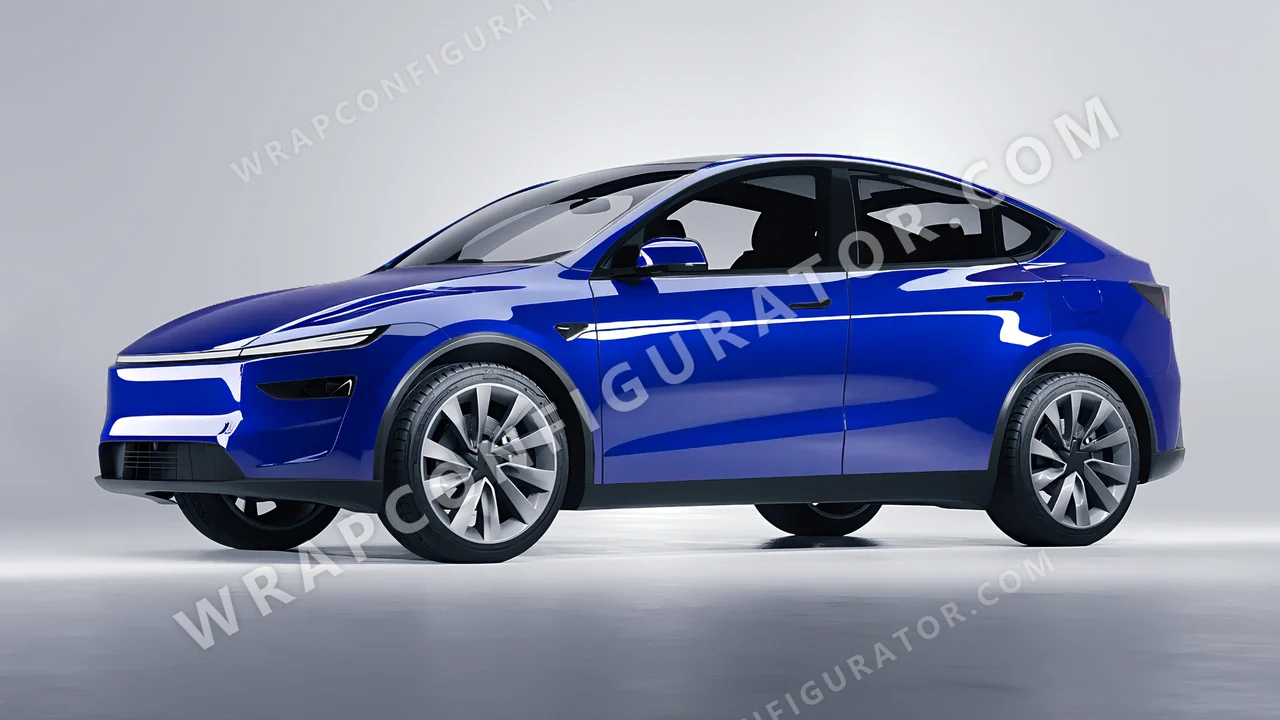 Blue Tesla Model Y Juniper 2025 wrapped in ORACAL Night Blue 970RA-511G