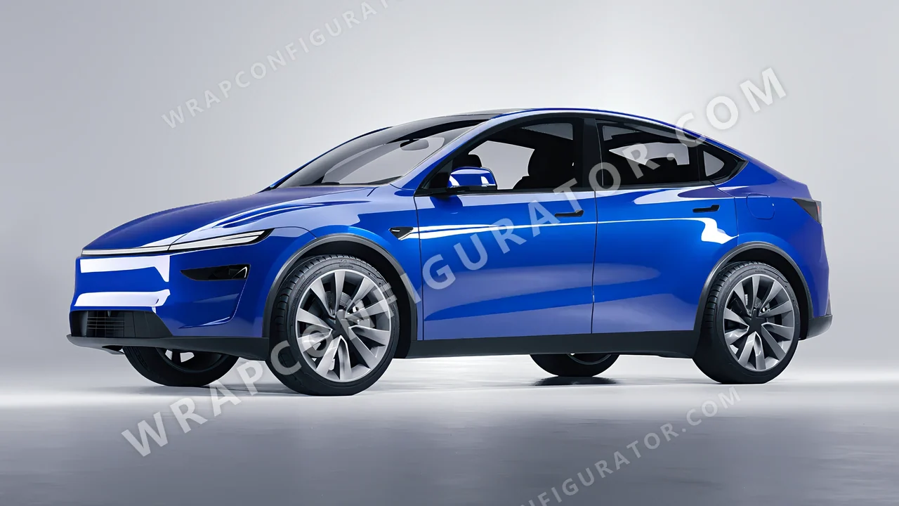 Blue Tesla Model Y Juniper 2025 wrapped in ORACAL Traffic Blue 970RA-057G