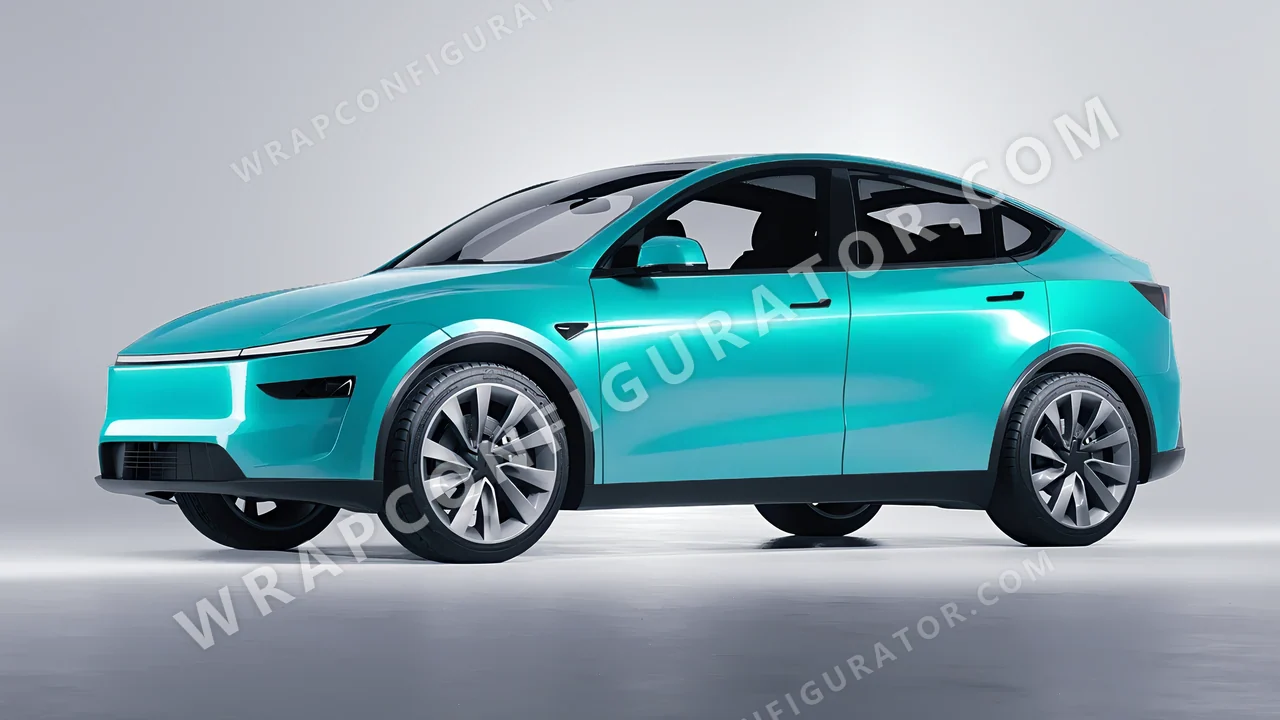 Blue Tesla Model Y Juniper 2025 wrapped in ORACAL Turbo Turquoise 970RA-172G