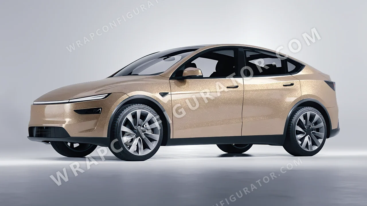 Brown Tesla Model Y Juniper 2025 wrapped in Avery Dennison Sand Sparkle SW900-255-M