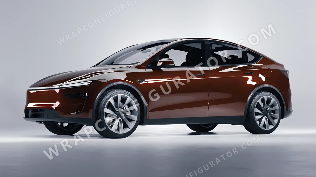 Brown Tesla Model Y Juniper 2025 wrapped in Inozetek Dynamic PPF DDE Chocolate DDE103