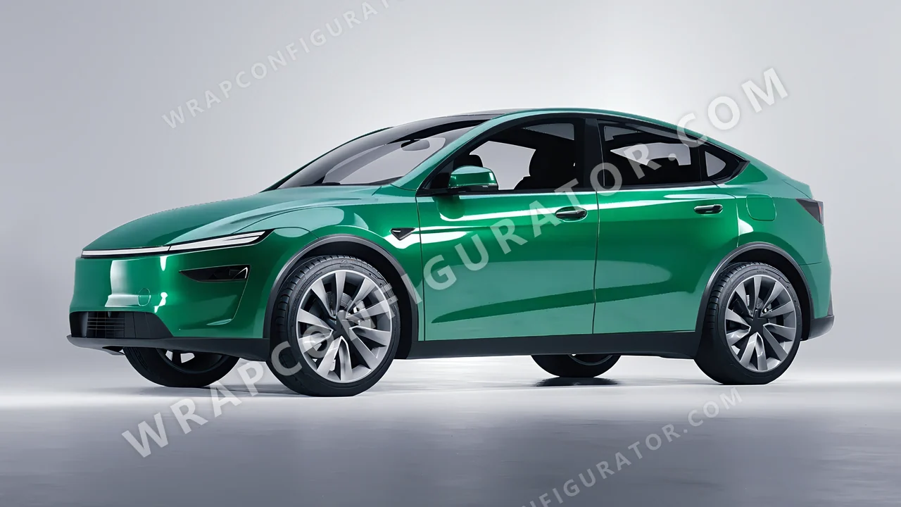 Green Tesla Model Y Juniper 2025 wrapped in 3M Gloss Green Envy G336