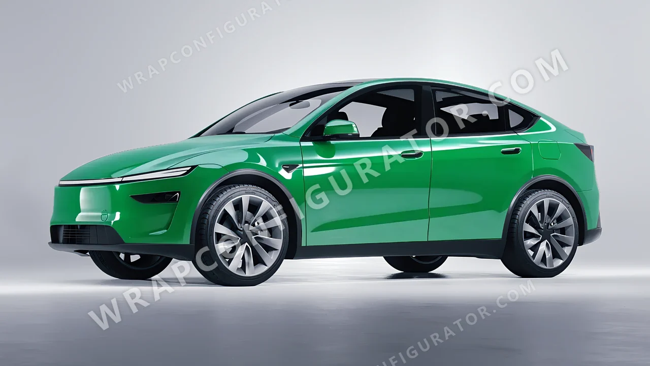 Green Tesla Model Y Juniper 2025 wrapped in 3M Gloss Kelly Green G46