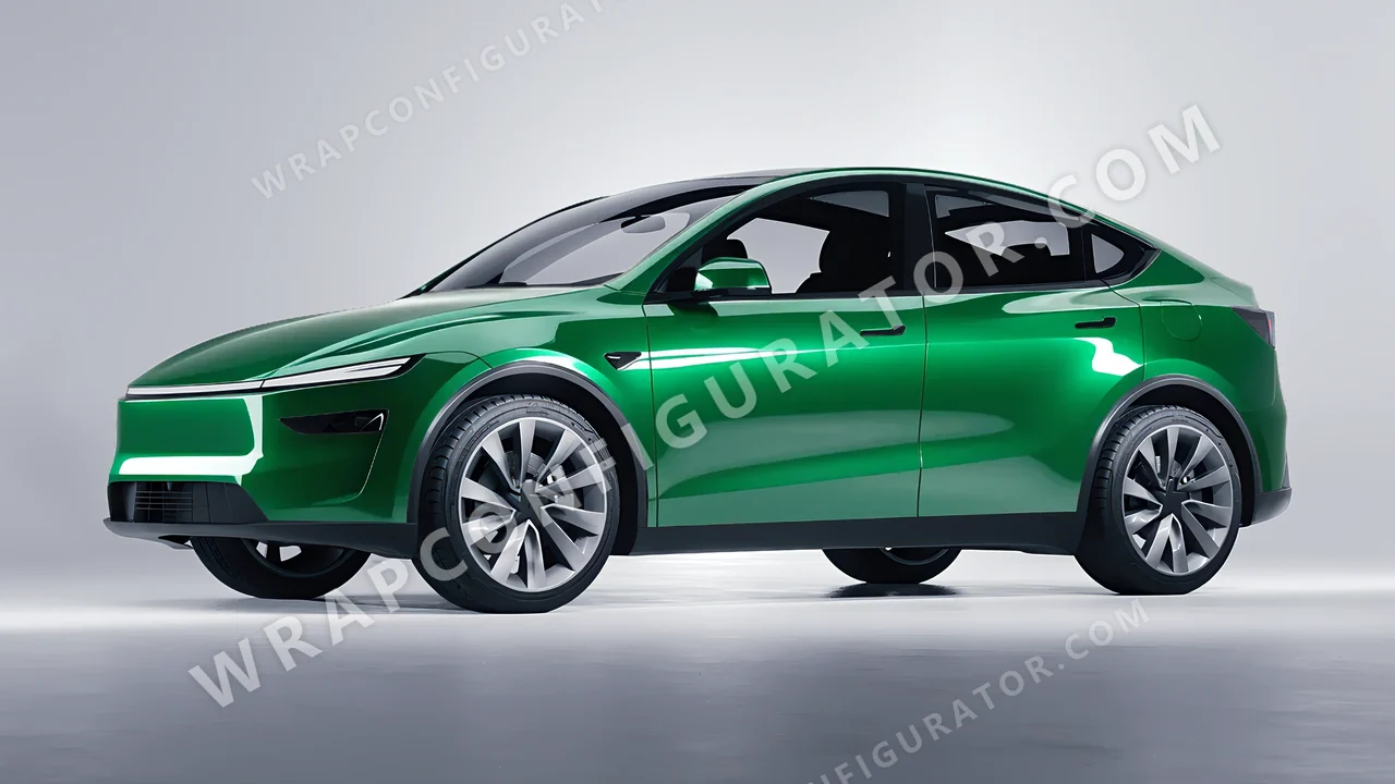 Green Tesla Model Y Juniper 2025 wrapped in 3M Green Envy HG336
