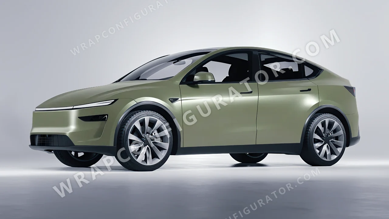 Green Tesla Model Y Juniper 2025 wrapped in 3M Komodo Green S56