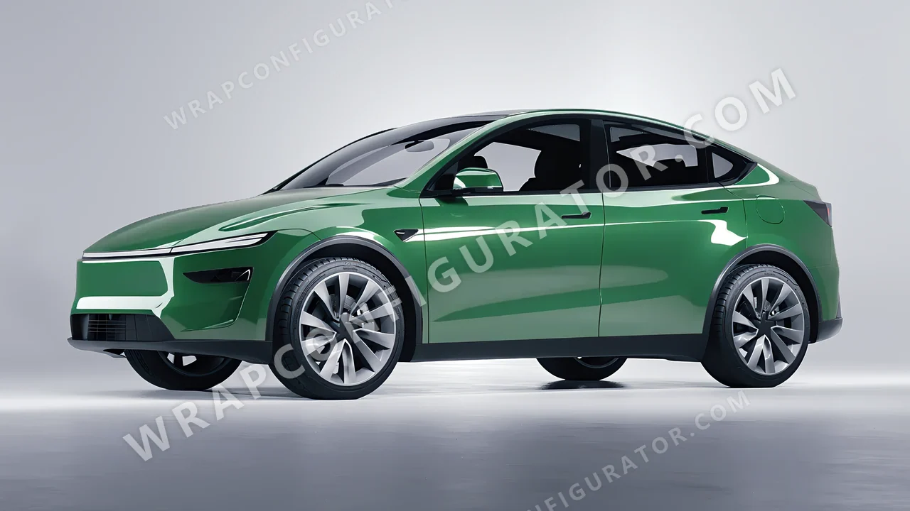 Green Tesla Model Y Juniper 2025 wrapped in 3M Mantis Green HG36