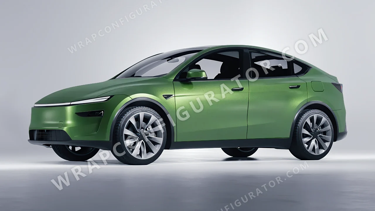 Green Tesla Model Y Juniper 2025 wrapped in Avery Dennison Apple Green SW900-745-M