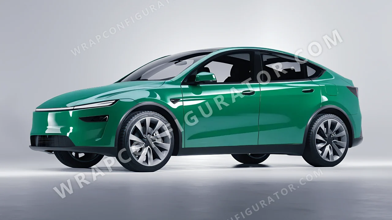 Green Tesla Model Y Juniper 2025 wrapped in Avery Dennison Emerald Green SW900-771-O