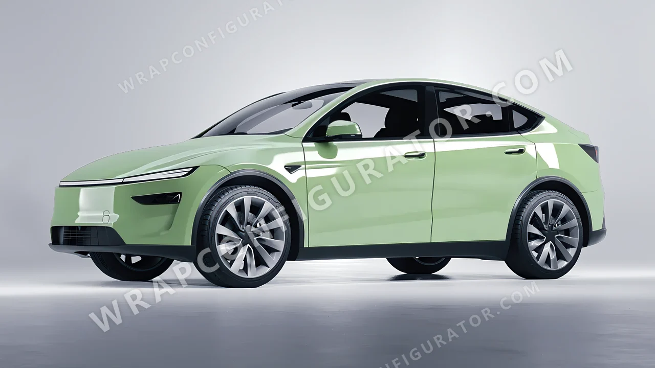 Green Tesla Model Y Juniper 2025 wrapped in Avery Dennison Light Pistachio SW900-728-O