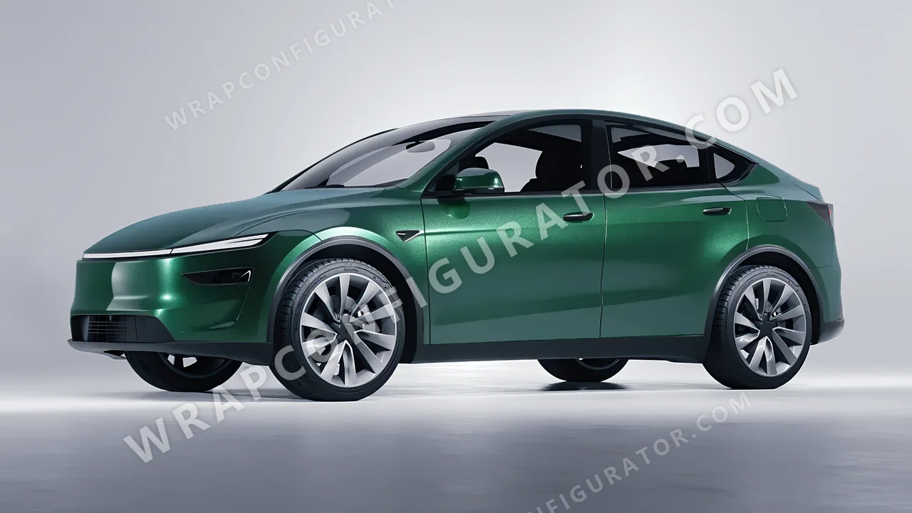 Green Tesla Model Y Juniper 2025 wrapped in Avery Dennison Pearl Dark Green SW900-796-S