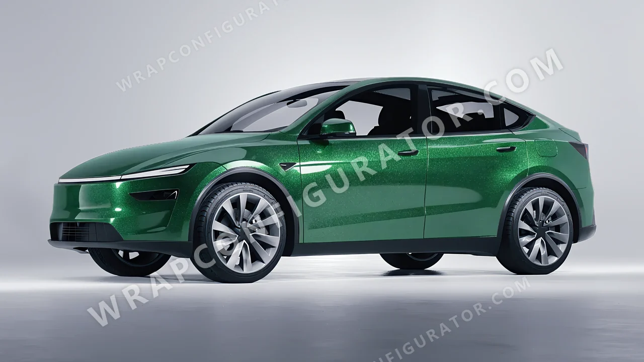 Green Tesla Model Y Juniper 2025 wrapped in Avery Dennison Radioactive SW900-762-M