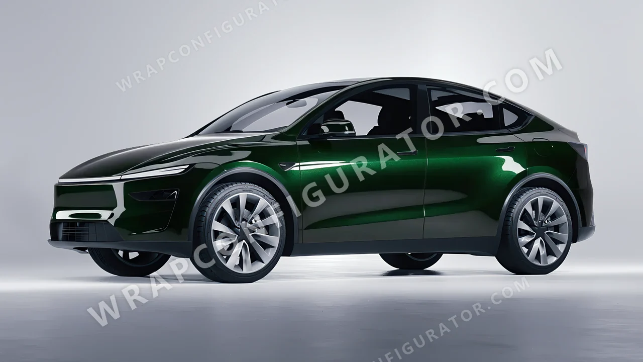 Green Tesla Model Y Juniper 2025 wrapped in Colourshield PPF by HyperPro Dark Emerald HGM43-P