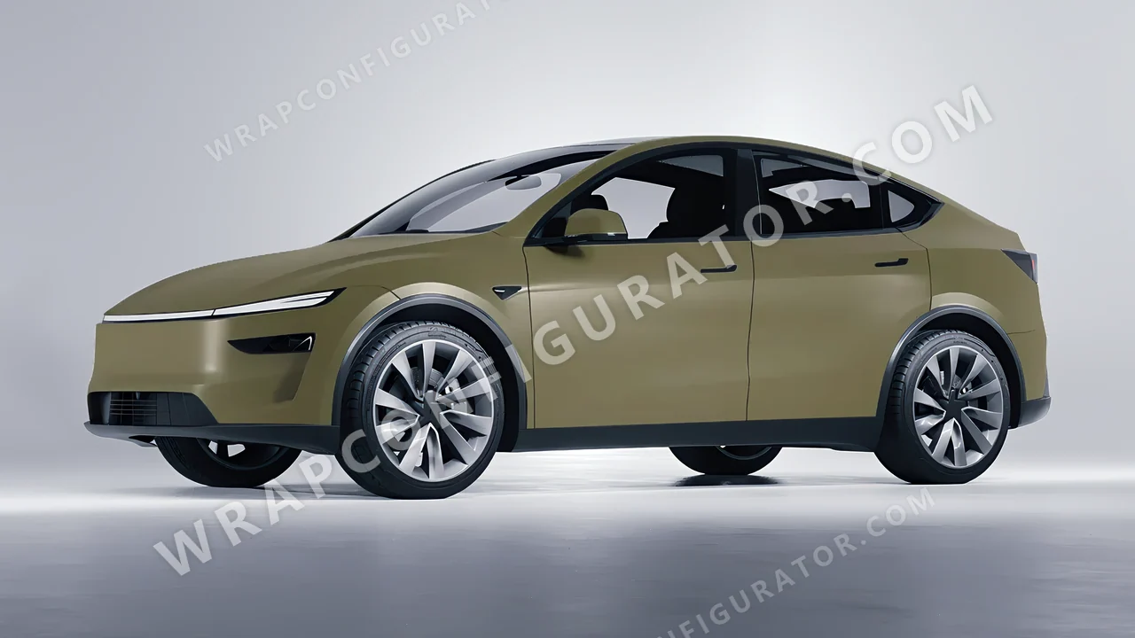 Green Tesla Model Y Juniper 2025 wrapped in Colourshield PPF by HyperPro Khaki Green SMF05-P
