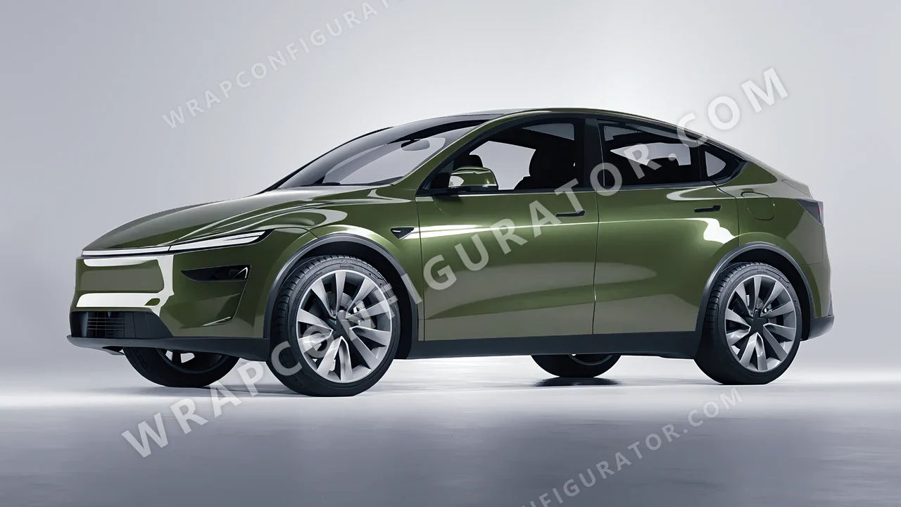 Green Tesla Model Y Juniper 2025 wrapped in Colourshield PPF by HyperPro Laurel Green HGM53-P