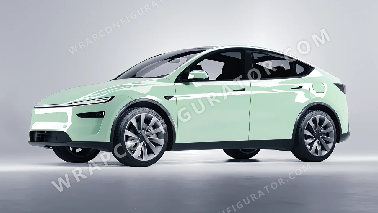 Green Tesla Model Y Juniper 2025 wrapped in Colourshield PPF by HyperPro Light Mint Green HGF41-P