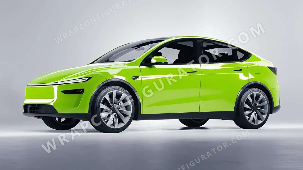 Green Tesla Model Y Juniper 2025 wrapped in Colourshield PPF by HyperPro Neon Green HGF76-P