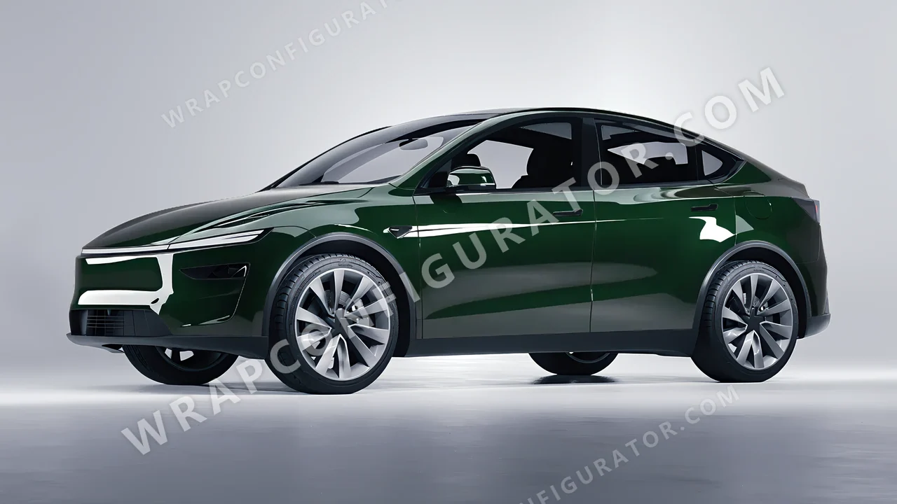 Green Tesla Model Y Juniper 2025 wrapped in Colourshield PPF by HyperPro Racing Green HGF84-P