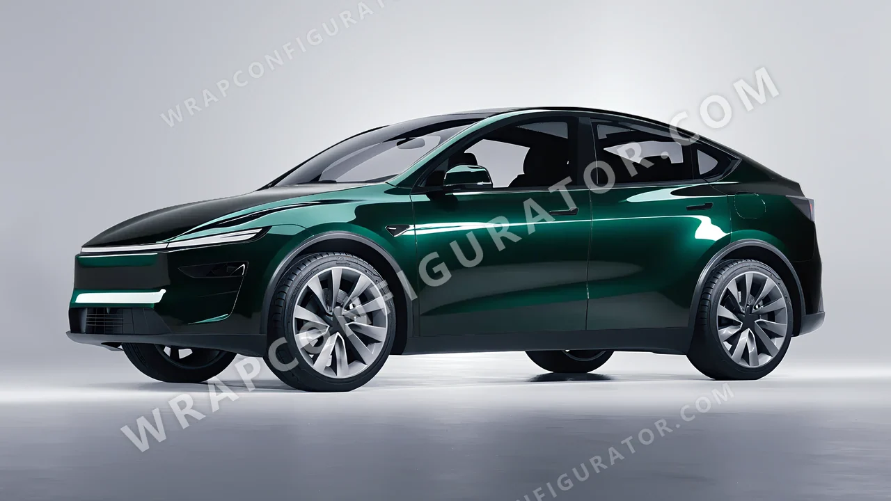 Green Tesla Model Y Juniper 2025 wrapped in Colourshield PPF by HyperPro Retro Deep Green HGF31-P