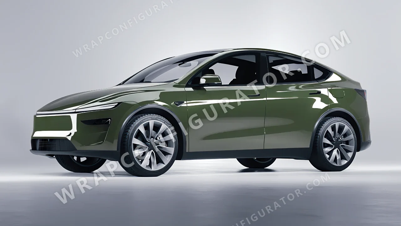 Green Tesla Model Y Juniper 2025 wrapped in Colourshield PPF by HyperPro Retro Green HGF63-P