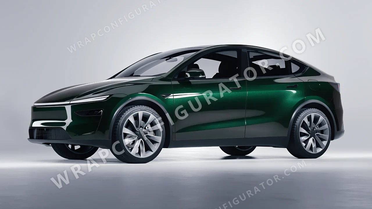 Green Tesla Model Y Juniper 2025 wrapped in Inozetek Dynamic PPF Dark Emerald DPPF930