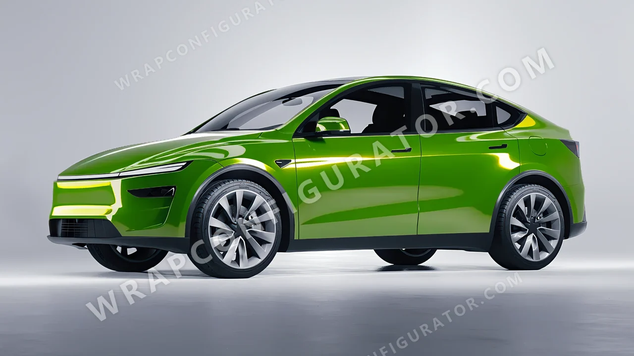 Green Tesla Model Y Juniper 2025 wrapped in Inozetek Dynamic PPF Drift HQ Java Green DHQ999