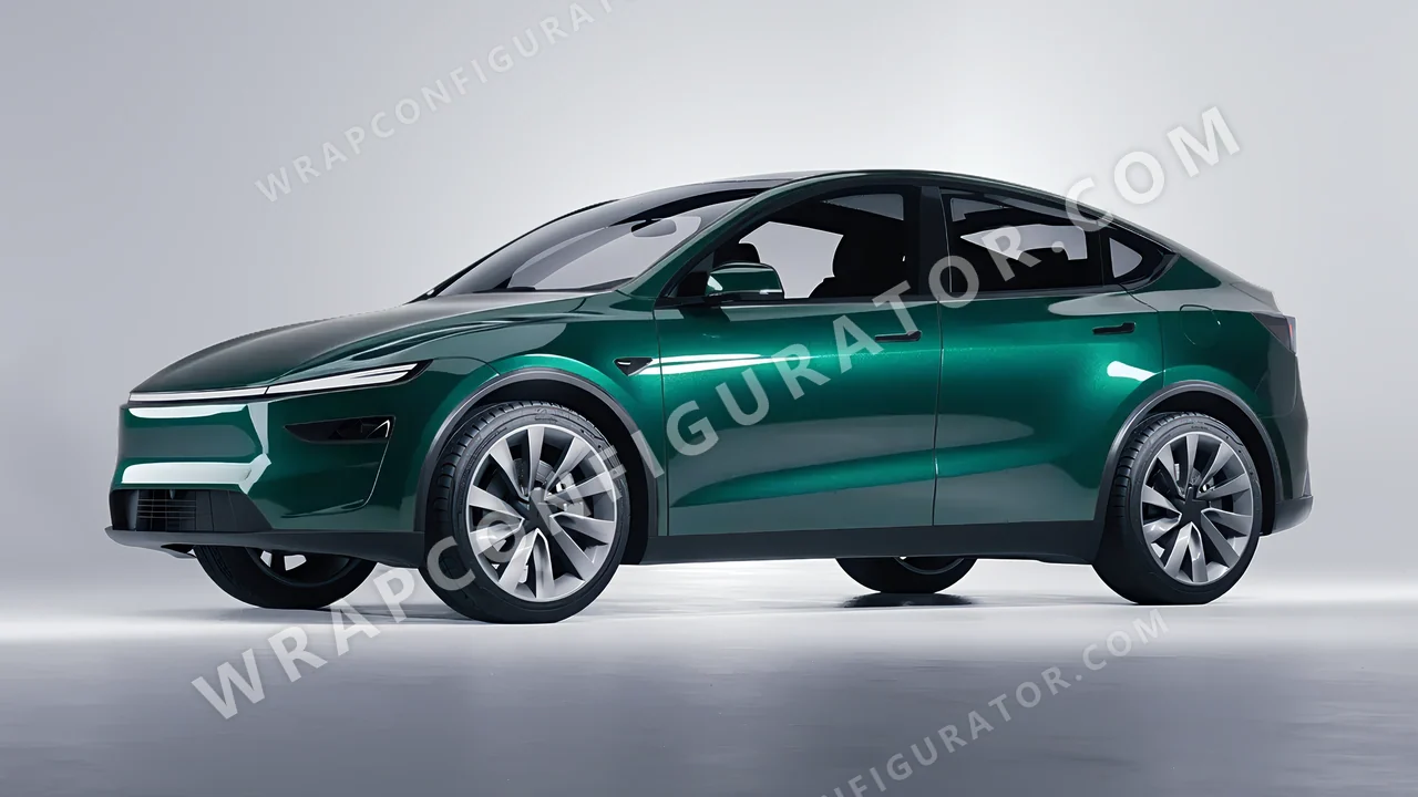 Green Tesla Model Y Juniper 2025 wrapped in Inozetek Dynamic PPF Emerald Green DPPF902