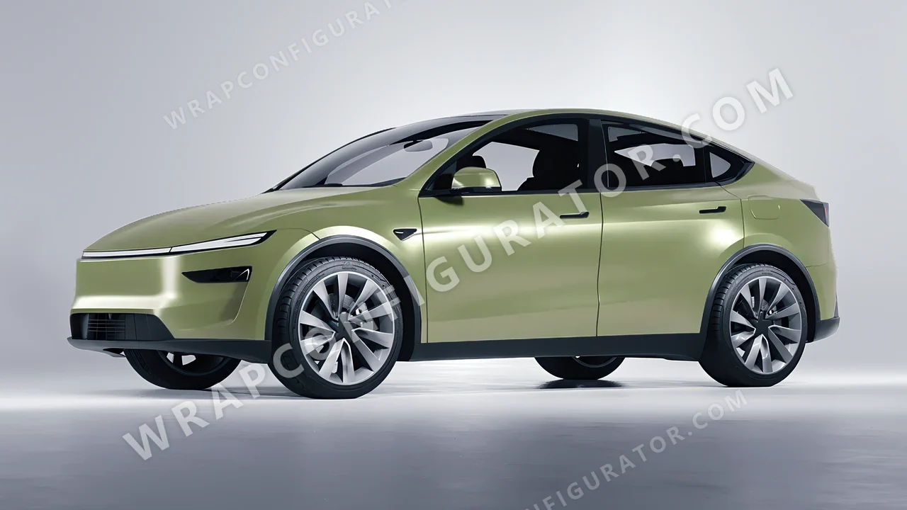 Green Tesla Model Y Juniper 2025 wrapped in Inozetek Dynamic PPF Khaki Green DPPF812