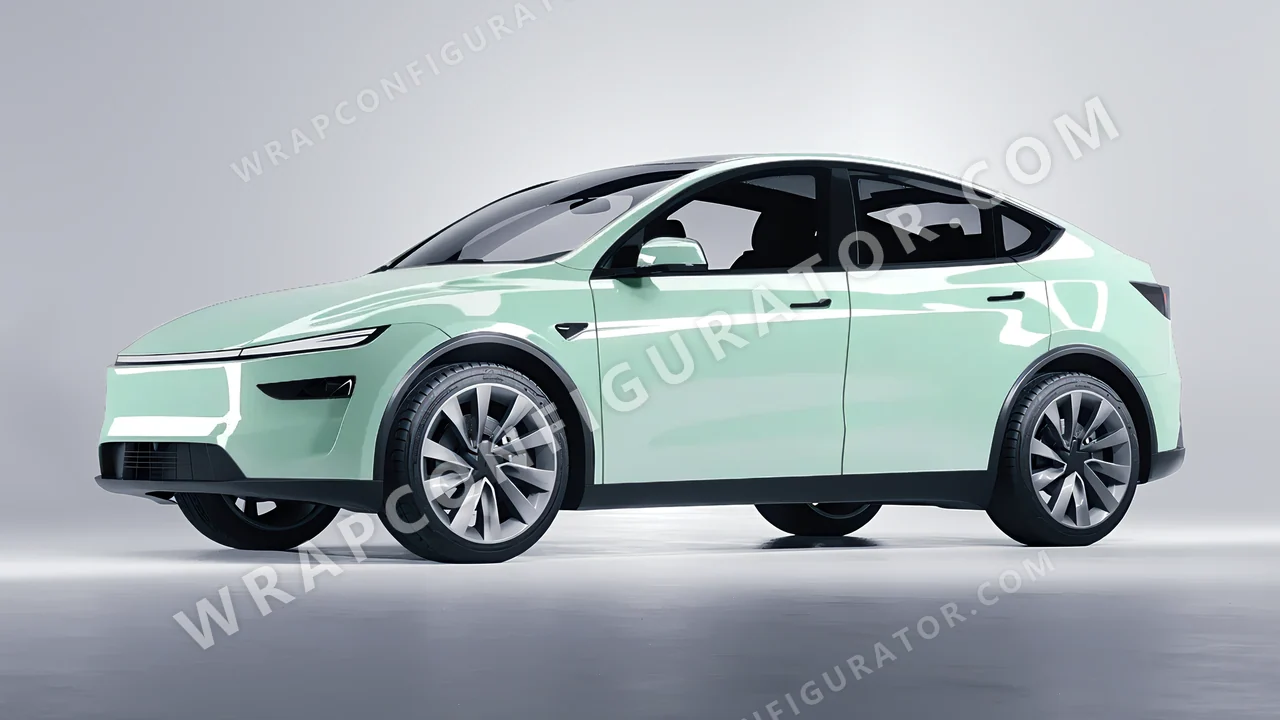 Green Tesla Model Y Juniper 2025 wrapped in Inozetek Dynamic PPF Light Mint DPPF934