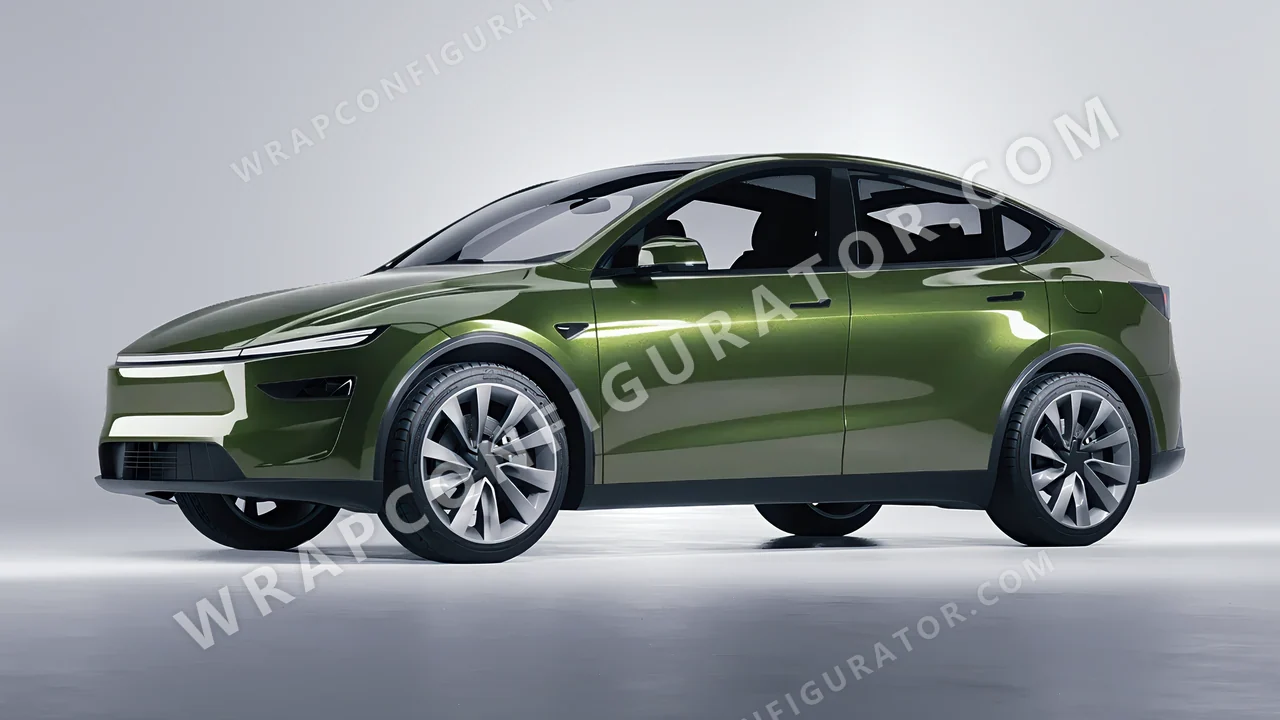 Green Tesla Model Y Juniper 2025 wrapped in Inozetek Dynamic PPF Olive DPPF931