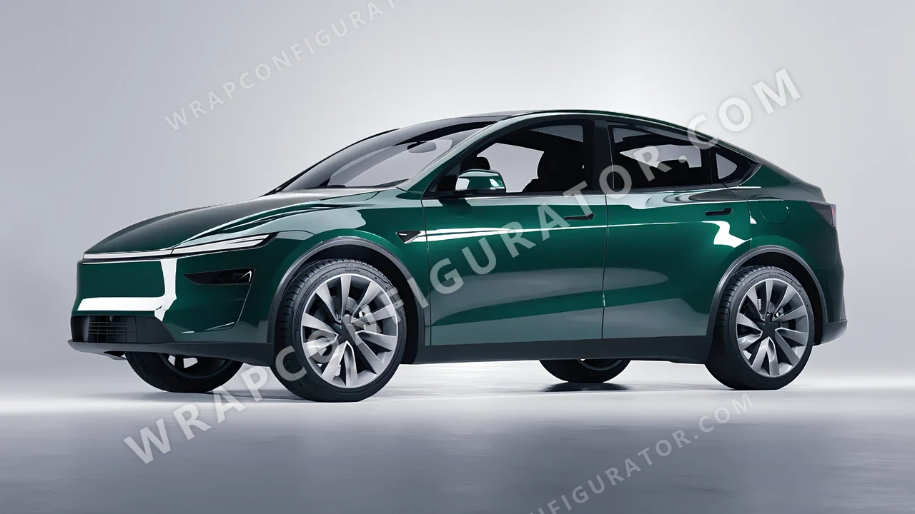 Green Tesla Model Y Juniper 2025 wrapped in Inozetek Dynamic PPF Shadow Green DPPF911