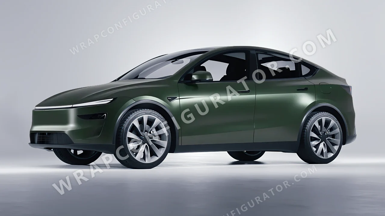 Green Tesla Model Y Juniper 2025 wrapped in Inozetek Dynamic PPF Urban British Green URBN101