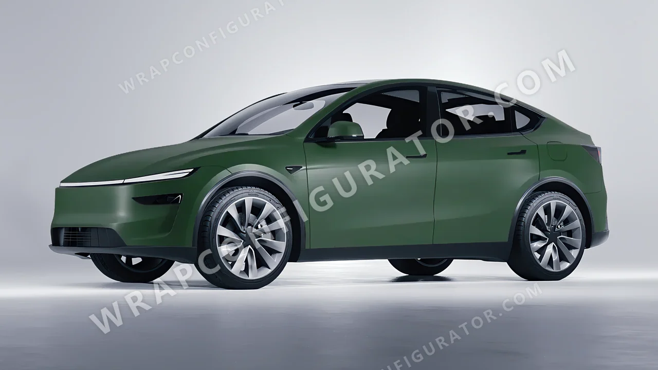 Green Tesla Model Y Juniper 2025 wrapped in KPMF Absolute Matt Forest Green K75806