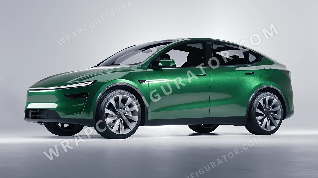 Green Tesla Model Y Juniper 2025 wrapped in KPMF Envious Green K75407