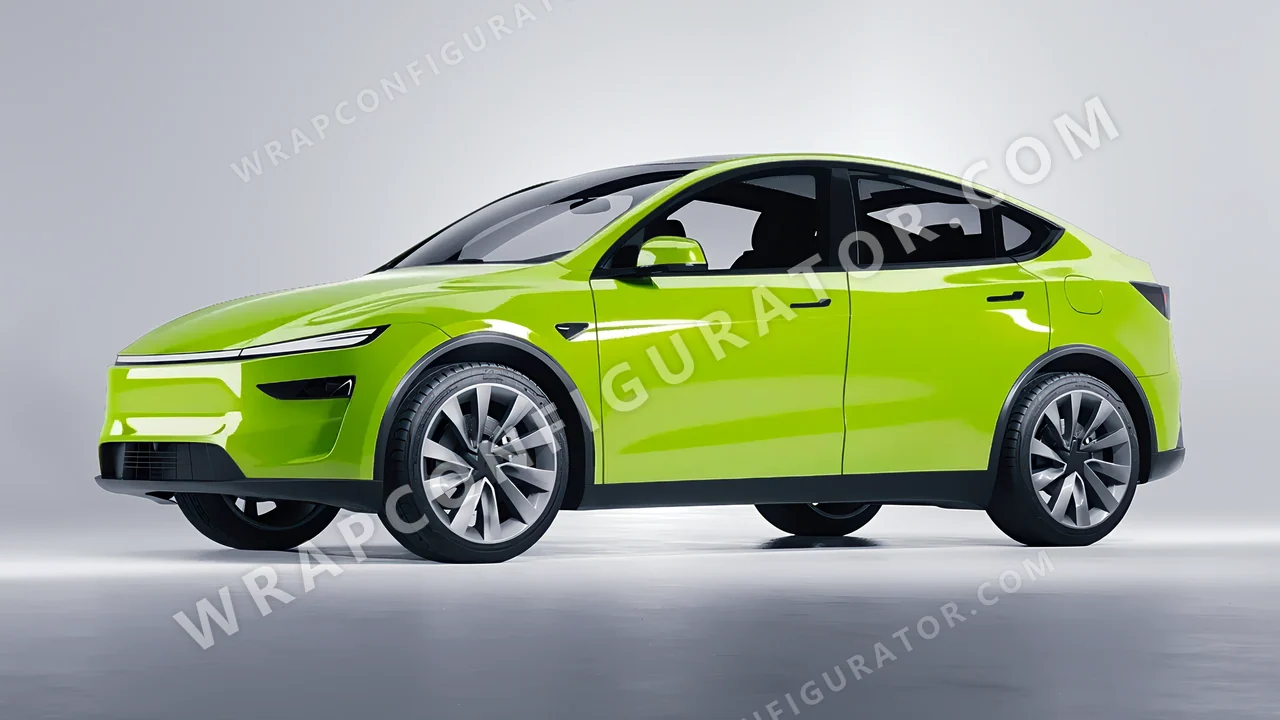 Green Tesla Model Y Juniper 2025 wrapped in KPMF Surge Green K75438