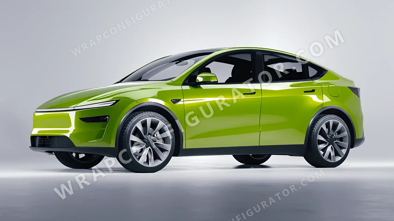 Green Tesla Model Y Juniper 2025 wrapped in ORACAL Algae Green 970RA-688G