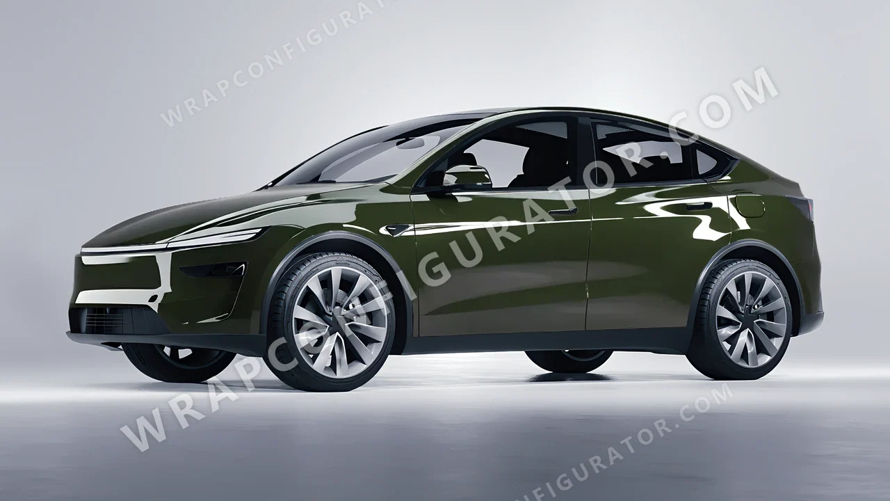 Green Tesla Model Y Juniper 2025 wrapped in ORACAL Bottle Green 970RA-286G