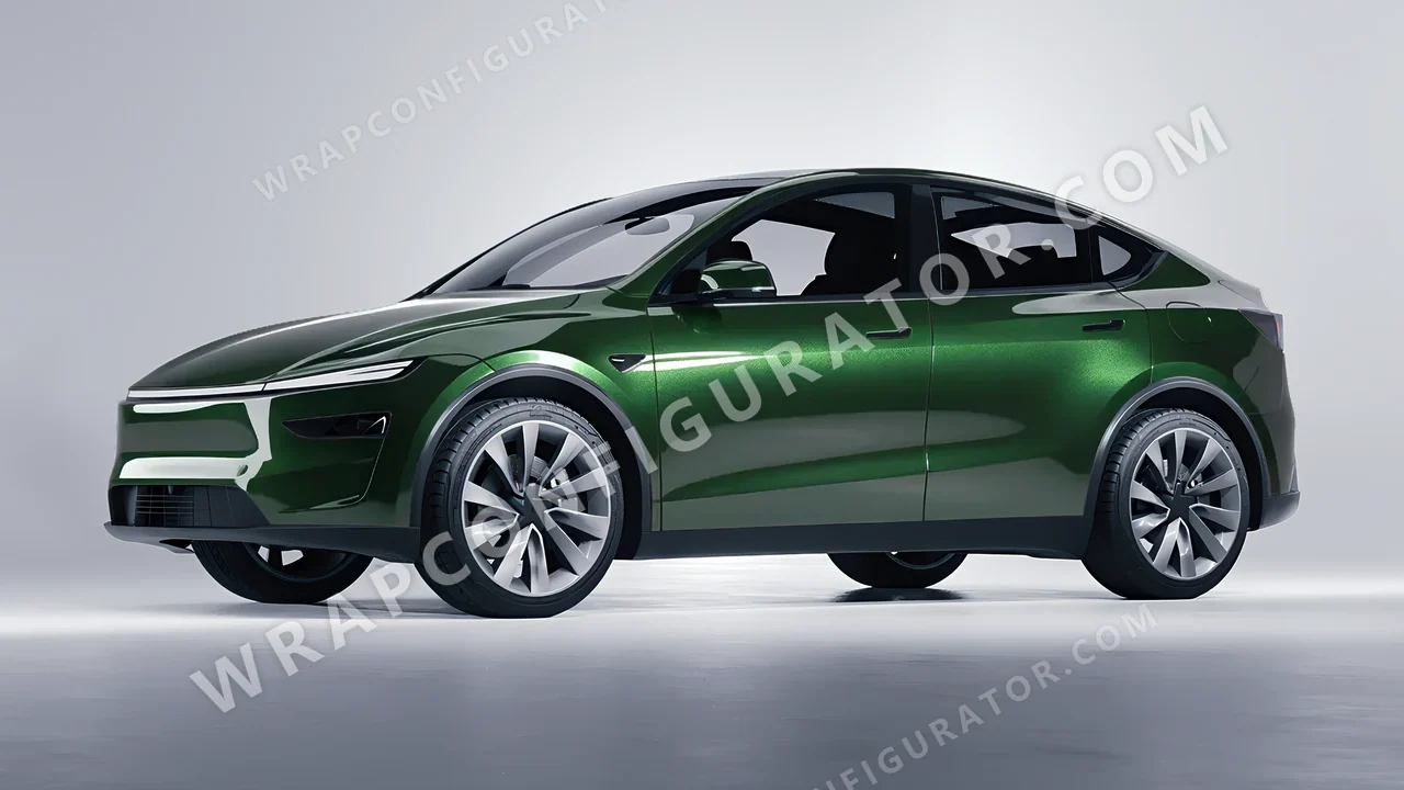 Green Tesla Model Y Juniper 2025 wrapped in ORACAL Fir Green 970RA-677G