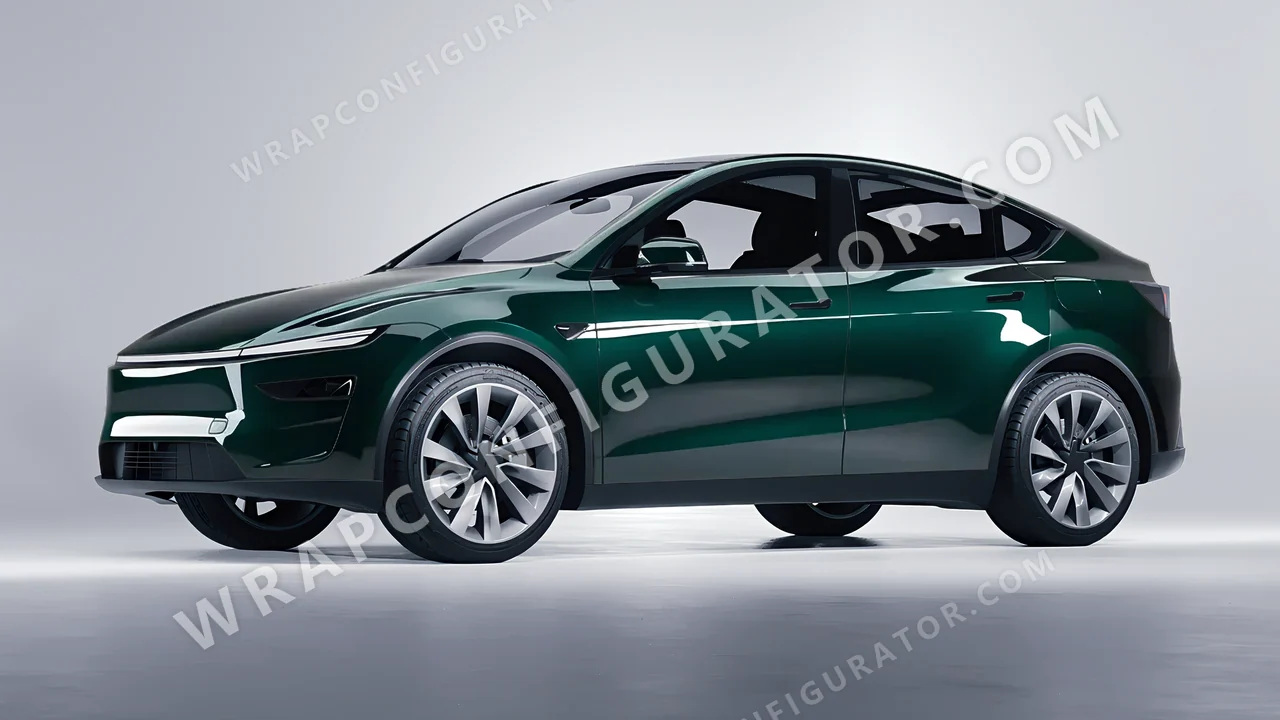 Green Tesla Model Y Juniper 2025 wrapped in ORACAL Fir Tree Green 970RA-622G