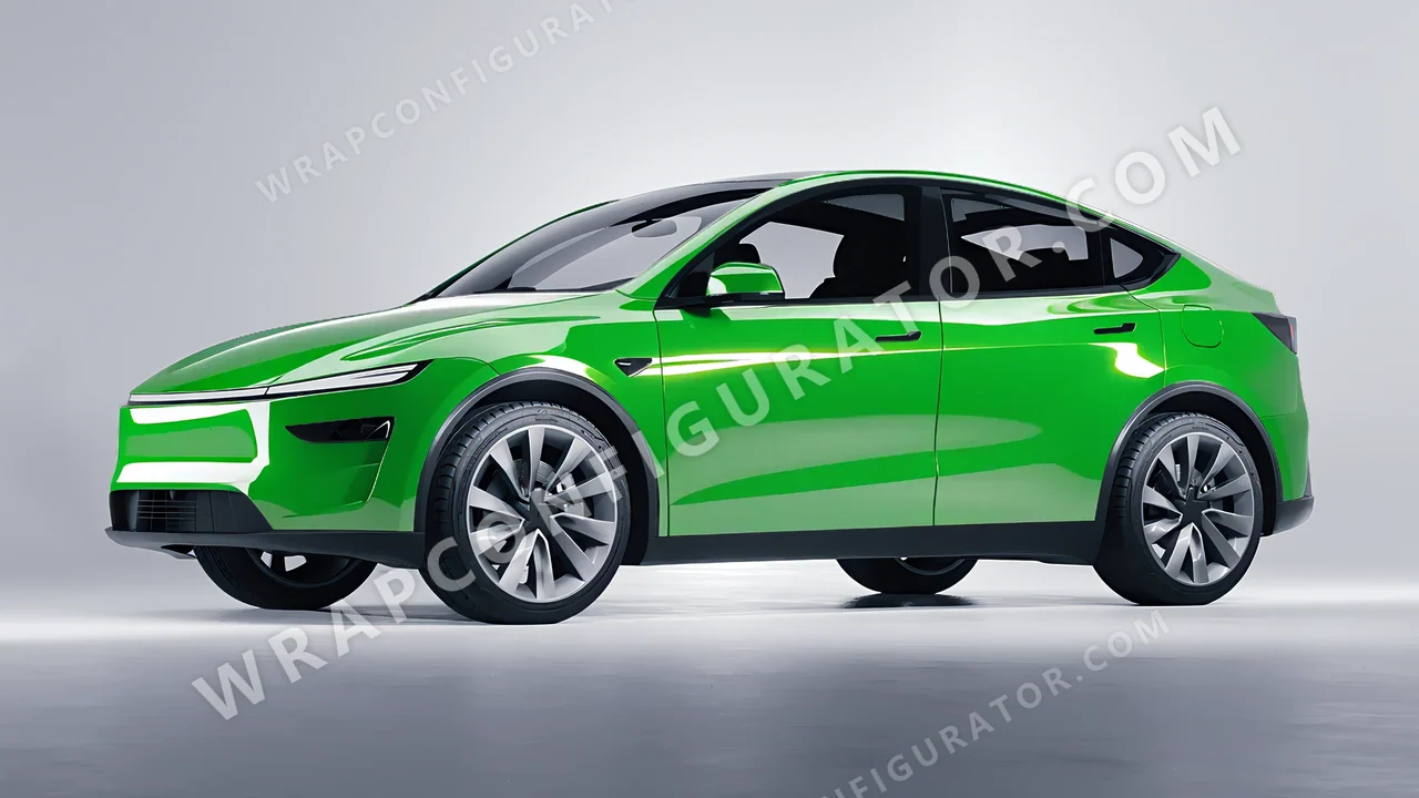 Green Tesla Model Y Juniper 2025 wrapped in ORACAL Grass Green 970RA-602G