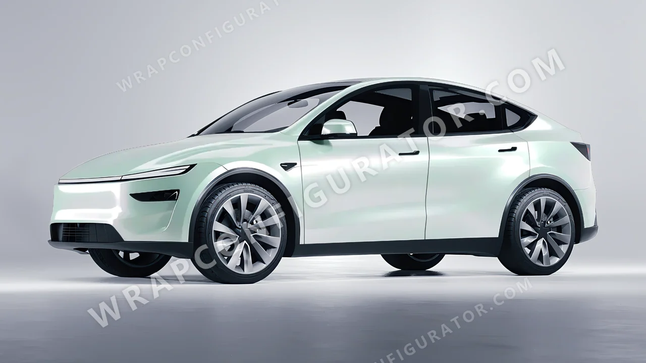 Green Tesla Model Y Juniper 2025 wrapped in ORACAL Pearl Green 970RA-992G