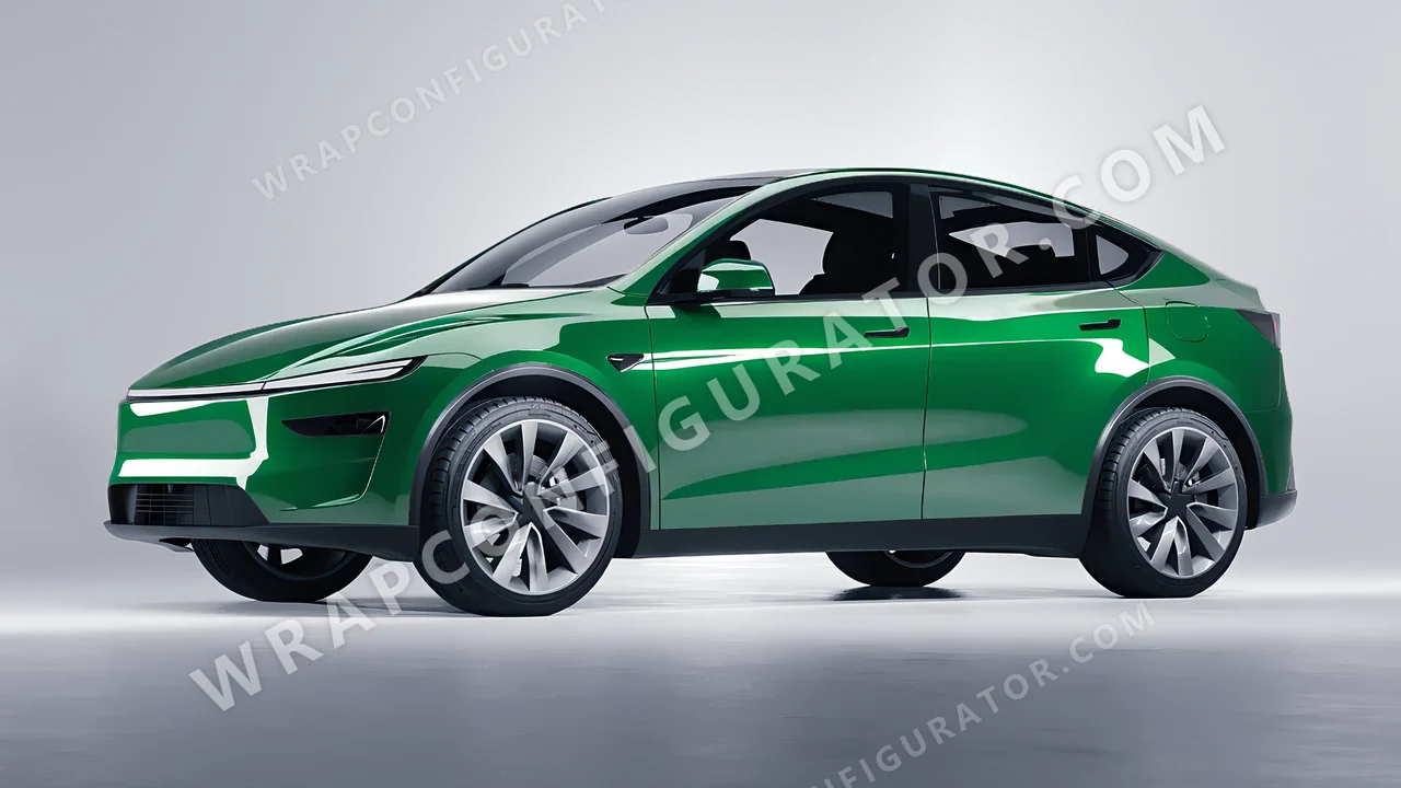 Green Tesla Model Y Juniper 2025 wrapped in ORACAL Police Green 970RA-612G