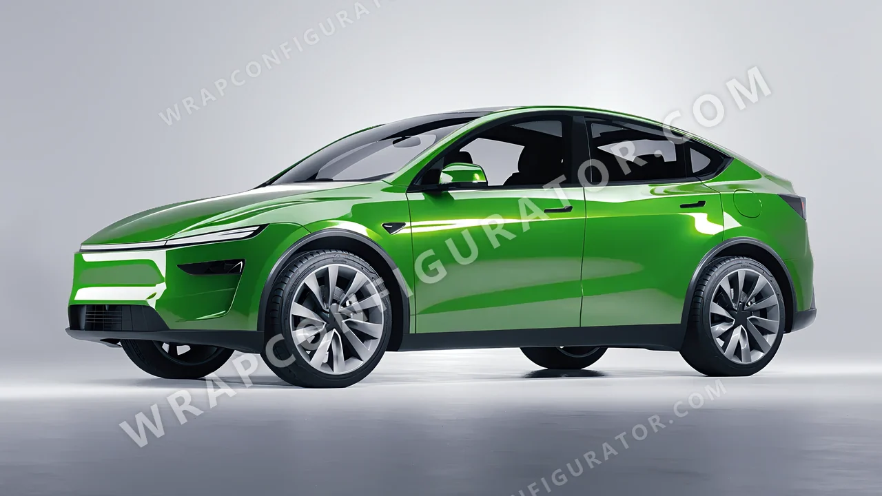 Green Tesla Model Y Juniper 2025 wrapped in ORACAL Tree Green 970RA-486G