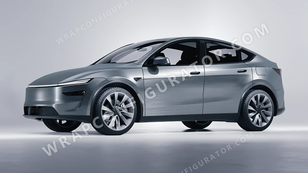 Grey Tesla Model Y Juniper 2025 wrapped in 3M Brushed Steel BR201